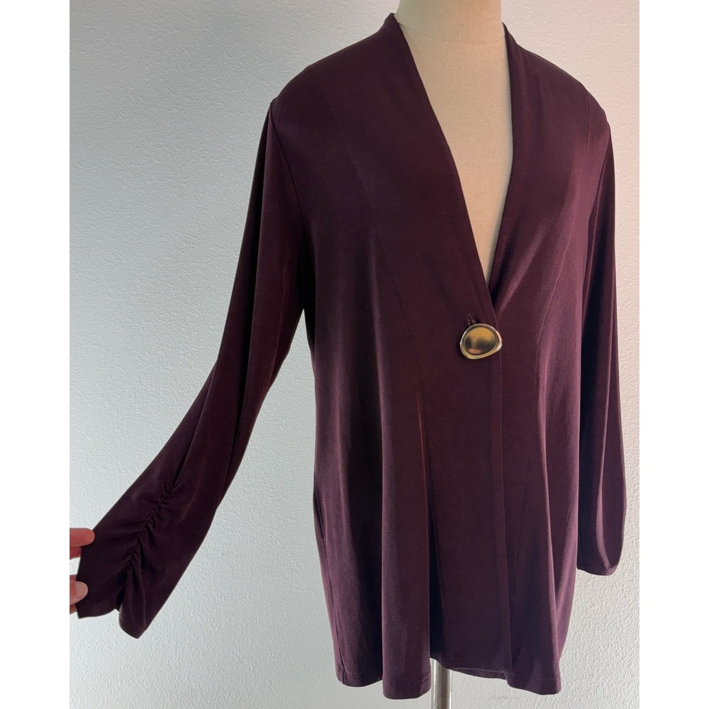 Chicos Travelers Mulberry Purple Cardigan Blazer Slinky Knit Gold Button Medium